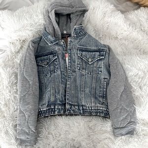 jean jacket with removable hood